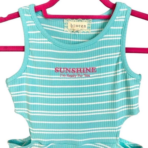 NWT Btween Striped Ribbed Cutout Sleeveless Dress Embroidered Sunshine I’m Ready - Picture 2 of 7